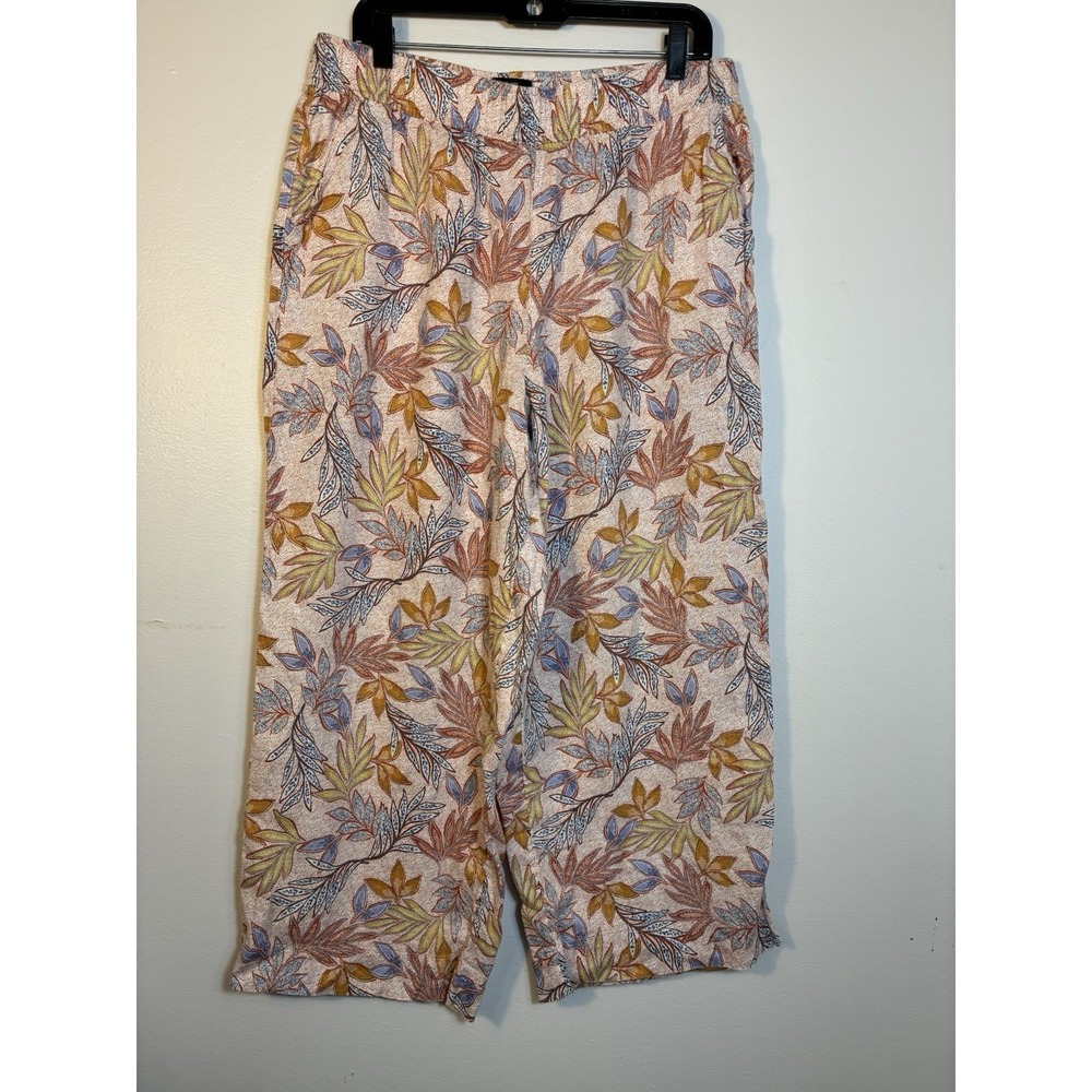 Nicole Miller Linen Pants Size XL Wide‎ Leg Pull On Floral Print Resort Coastal